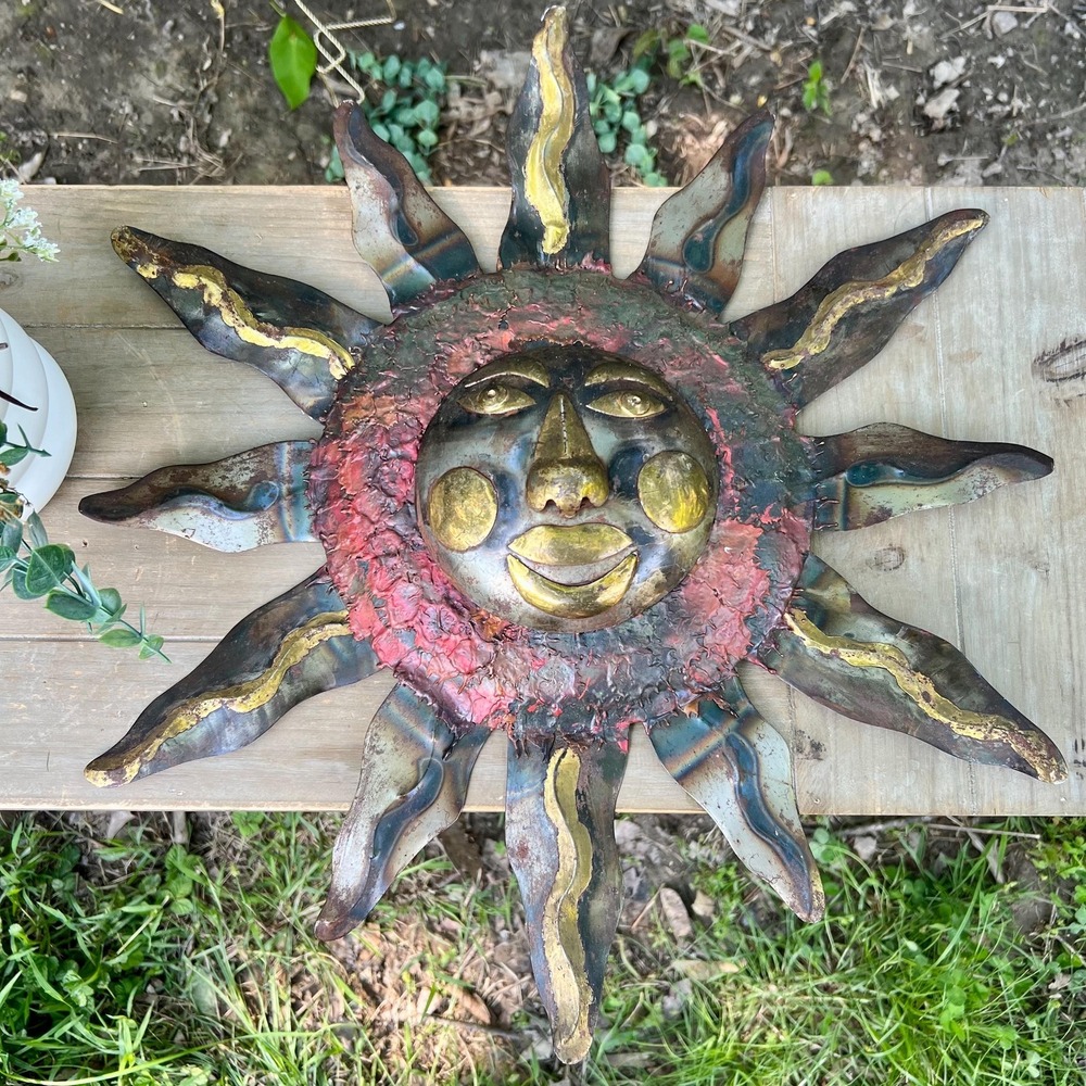 Vintage Celestial Metal Sun w/ Face Wall Decor